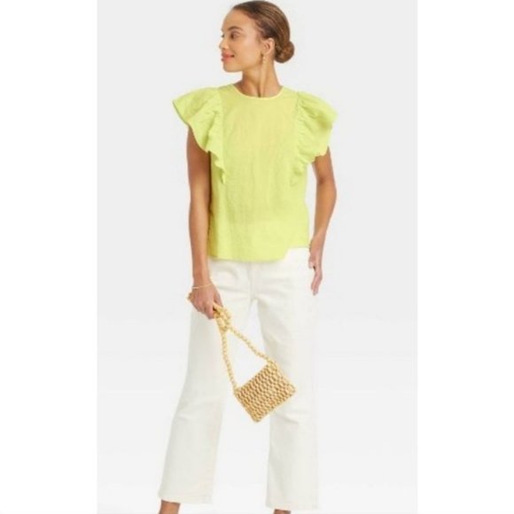 NWT - Women's Medium Ruffled Chartreuse Blouse - A New Day - Picture 3 of 6